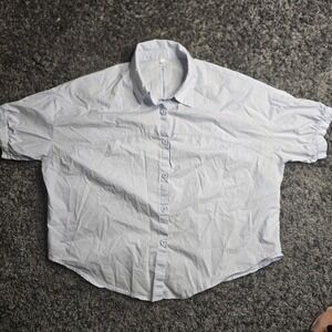 IEF Light Blue Short Sleeve Button Down Shirt Oversized Boxy Blouse Size XF